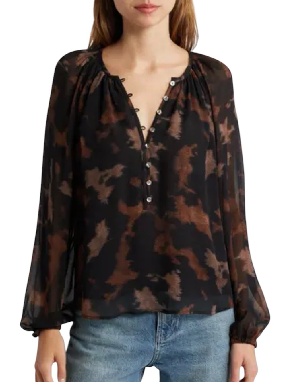 Rails Indi Printed Balloon Sleeve 100% Viscose 
Blouse XL Diffused Sandstone